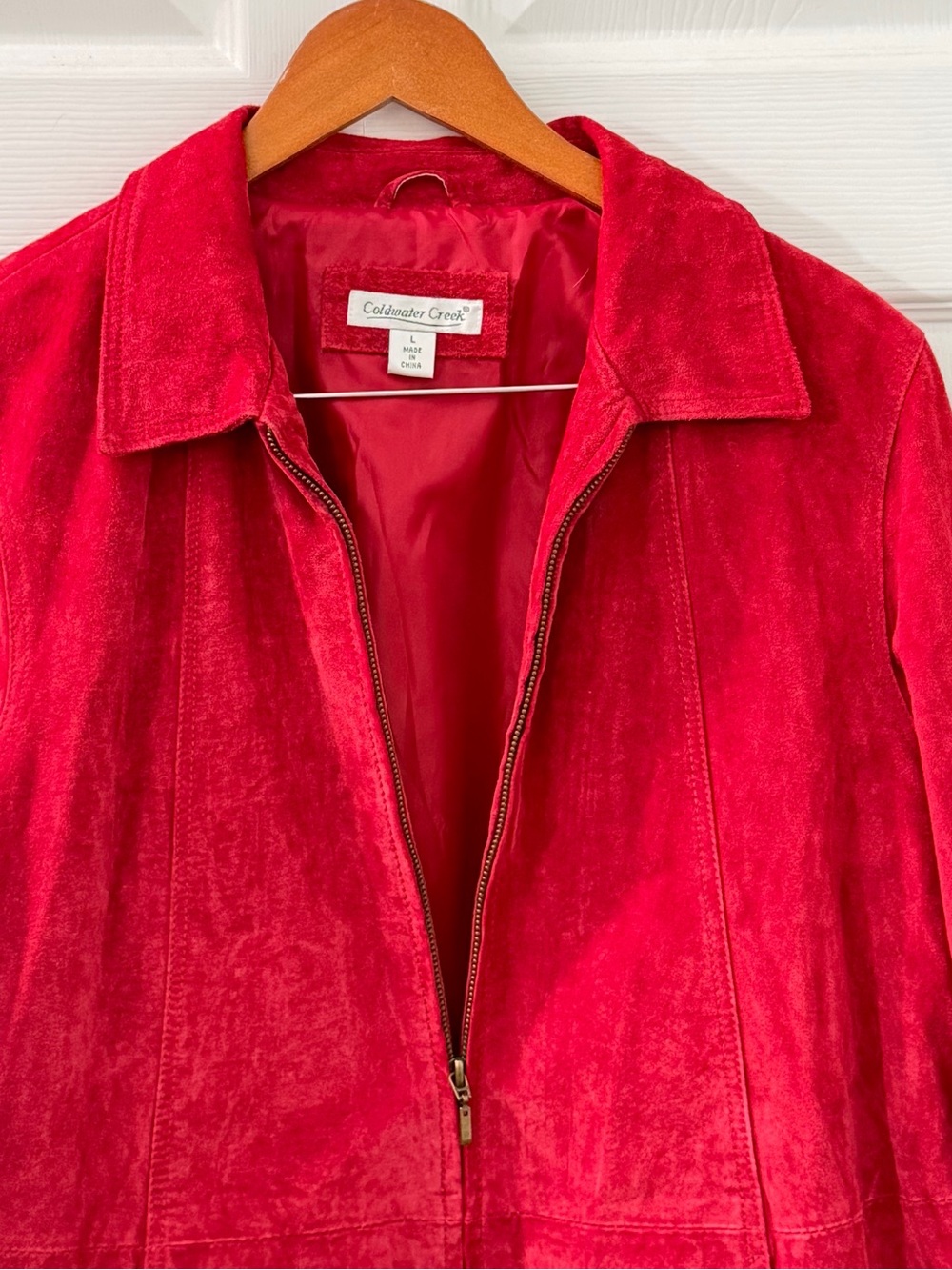 Coldwater Creek Deep Red Suede Leather Jacket Womens Large Zip Front Coat - Picture 7 of 8